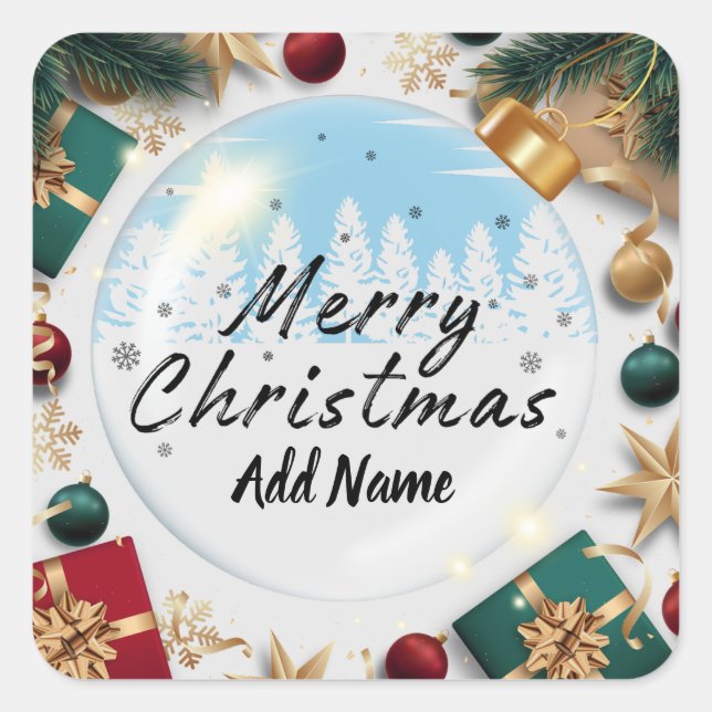 Cuadrada Personalizado Feliz Navidad con Pegatina Añadir no (Anverso)