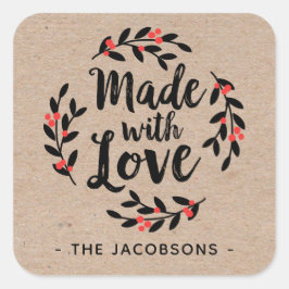 Cuadrada Personalizado hecho con amor Kraft Square Pegatina