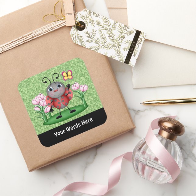 Cuadrada Personalizado Ladybug insecto pegatina divertido (Regalar)
