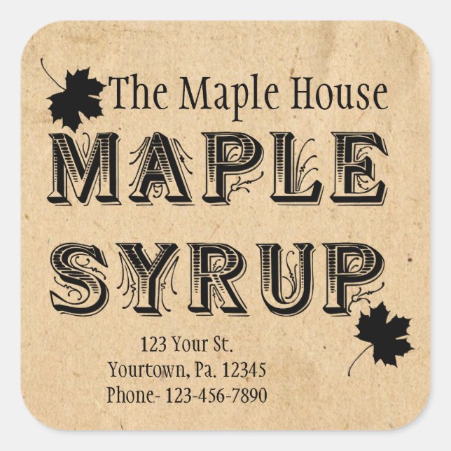 Cuadrada Personalizado Maple Syrup Square Business Pegatina (Anverso)