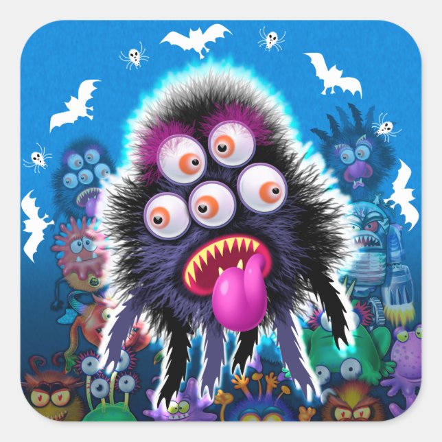 Cuadrada Personalizado Monster Pegatina de Halloween. (Anverso)