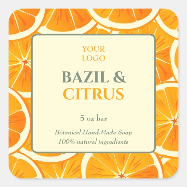 Cuadrada Personalizado Pegatina de negocios para jabón hech (Anverso)