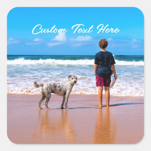 Cuadrada Personalizado Pegatina de texto de fotos sus fotos (Anverso)