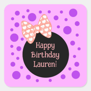 Cuadrada Personalizado Polka Dot Pegatina de cumpleaños