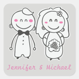 Cuadrada Personalizado Rosa y Gris Novia Y Pegatina Groom /
