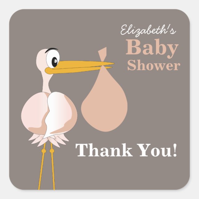 Cuadrada Personalizado Stork Baby Shower Pegatina (Anverso)