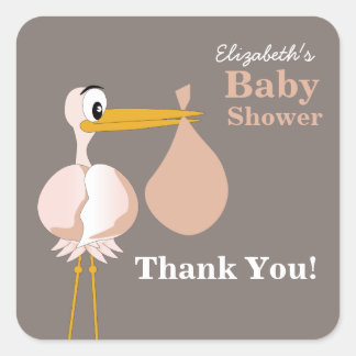 Cuadrada Personalizado Stork Baby Shower Pegatina