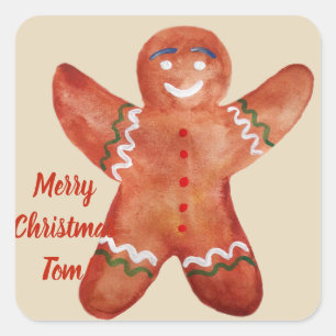 Cuadrada Personalizado Texto Gingerbread Pegatina