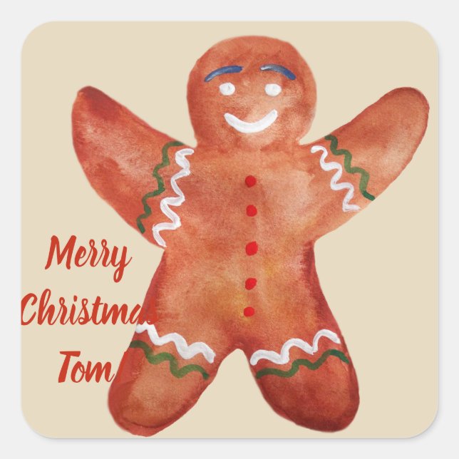 Cuadrada Personalizado Texto Gingerbread Pegatina (Anverso)