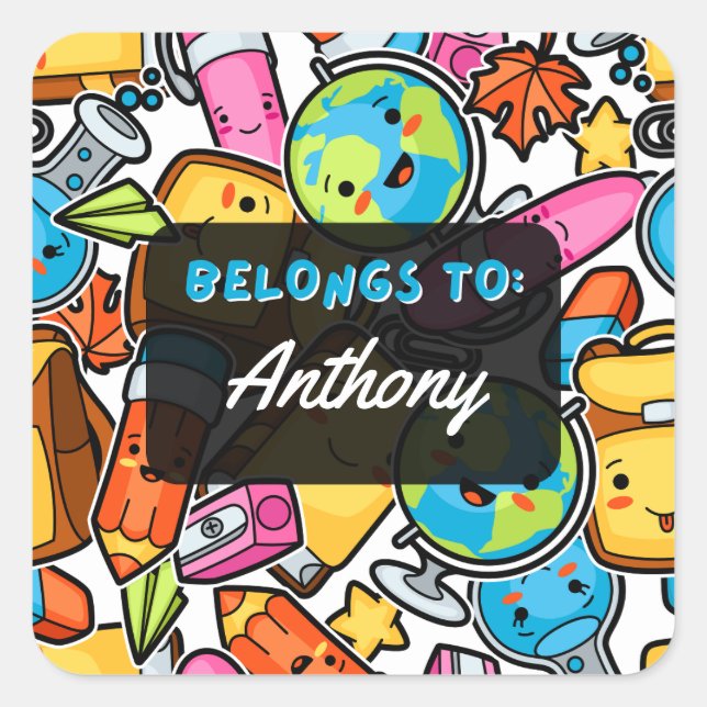 Cuadrada PERTENECE Personalmente al Pegatina de la escuela  (Anverso)