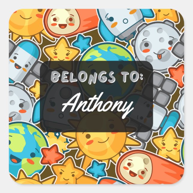 Cuadrada PERTENECE Personalmente AL Pegatina Espacial Kawai (Anverso)