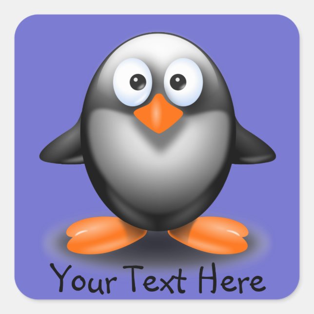 Cuadrada Pingüino lindo en Pegatina azul (Anverso)
