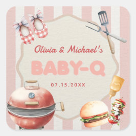 Cuadrada Pink Backyard BBQ Baby Q Baby Shower Pegatina