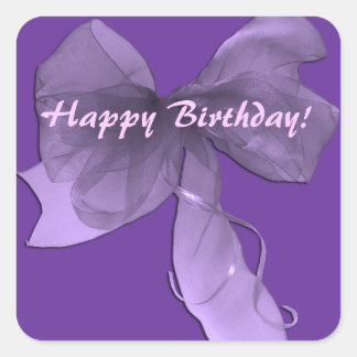 Cuadrada Pink Purple Happy Birday Bow Pegatina