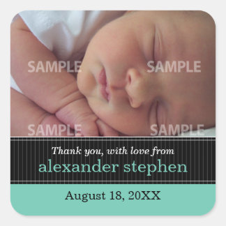 Cuadrada Pinstripe Ribbon Baby Message Pegatina
