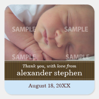 Cuadrada Pinstripe Ribbon Baby Message Pegatina