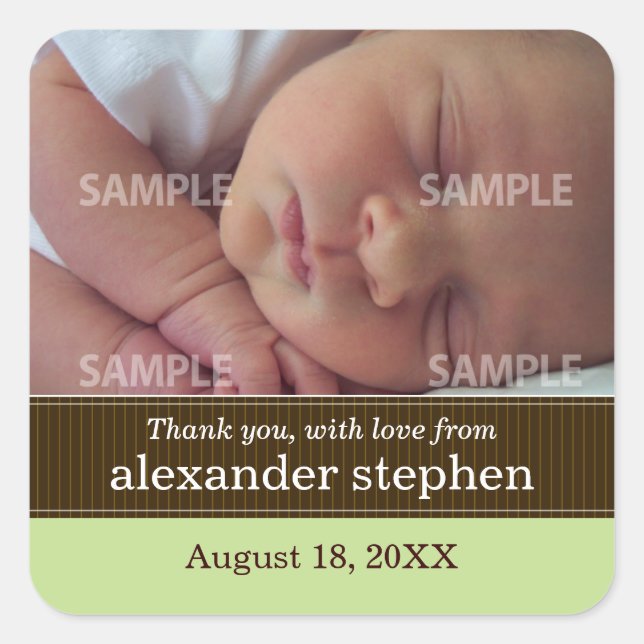 Cuadrada Pinstripe Ribbon Baby Message Pegatina (Anverso)