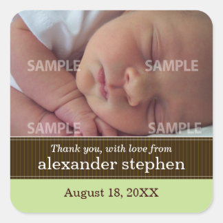 Cuadrada Pinstripe Ribbon Baby Message Pegatina