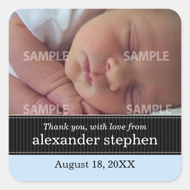 Cuadrada Pinstripe Ribbon Baby Message Pegatina (Anverso)
