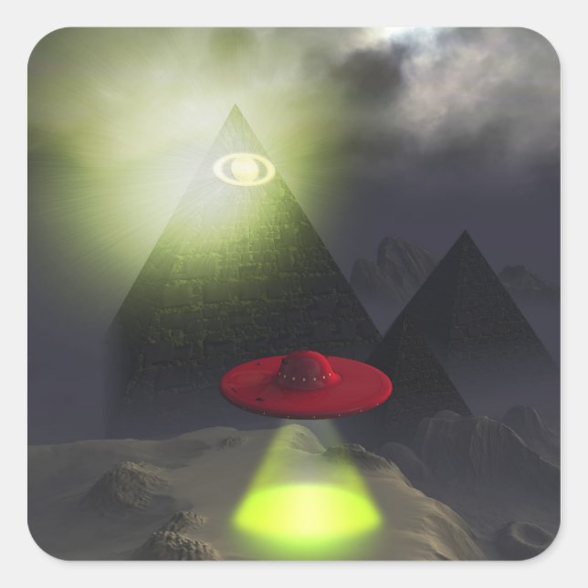 Cuadrada Pirámide Illuminati y Pegatina de OVNI (Anverso)