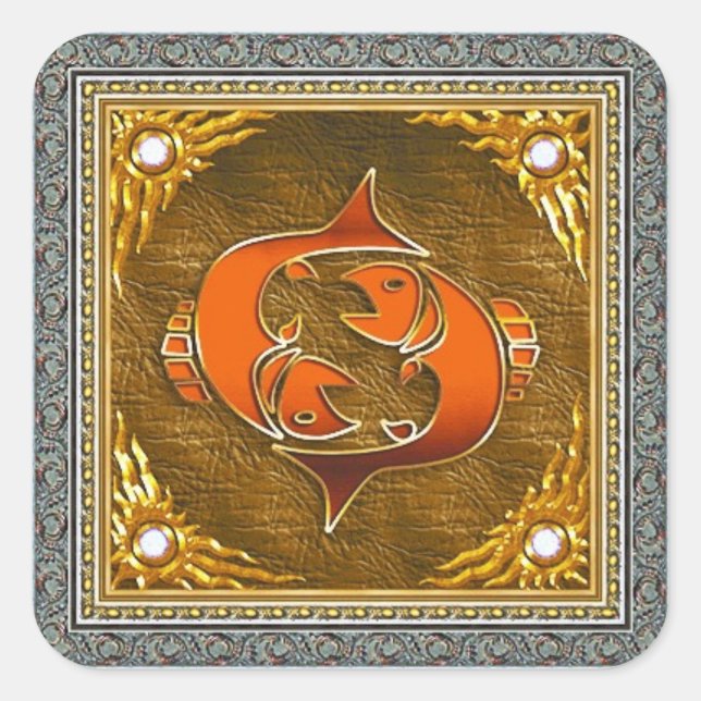 Cuadrada Pisces Pegatina (Anverso)