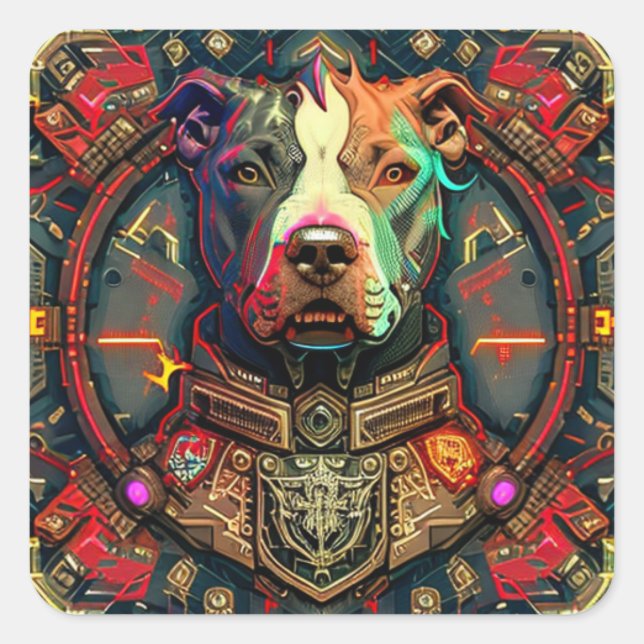 Cuadrada Pitbull " Pittie " Cyberpunk Style Pegatina (Anverso)