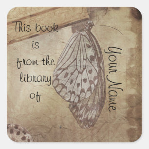 Cuadrada placa de pegatina de la biblioteca de mariposas vi
