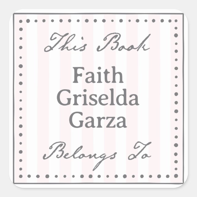 Cuadrada Plantilla de pegatina de "Este libro pertenece a" (Anverso)