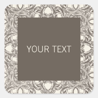 Cuadrada Plantilla de Pegatina Taupe Damask para empresas