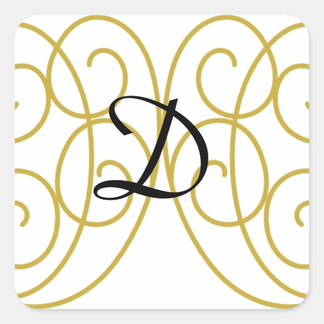 CUADRADA PLANTILLA PEGATINA MONOGRAMADA DE GOLDEN SWIRLS (Anverso)