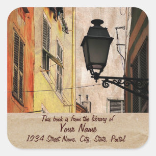 Cuadrada Plato pegatina de la biblioteca antigua de Niza