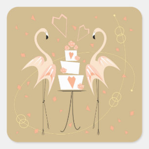 Cuadrada Plaza pegatina Boda Flamingo