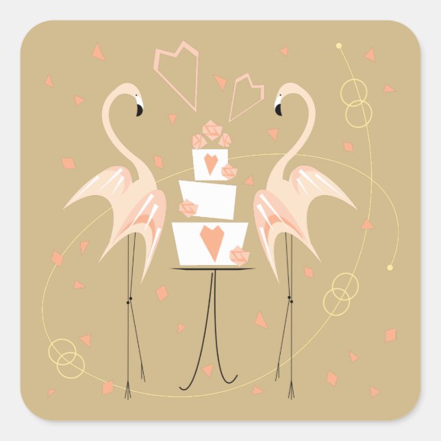 Cuadrada Plaza pegatina Boda Flamingo (Anverso)