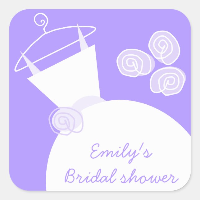 Cuadrada Plaza pegatina "Bridal Shower", boda con traje mor (Anverso)