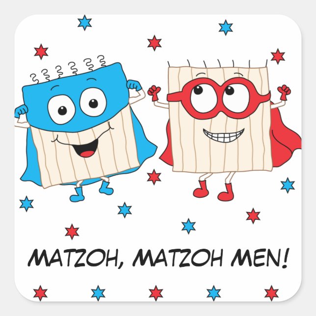 Cuadrada Plaza Pegatina de la Pascua "Matzoh, Matzoh Men" (Anverso)