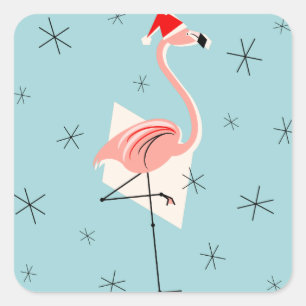 Cuadrada Plaza pegatina Flamingo Santa Blue