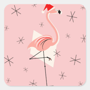 Cuadrada Plaza pegatina Flamingo Santa Pink