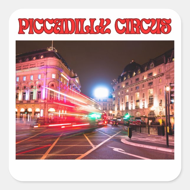 Cuadrada Plaza Piccadilly Circus Pegatina Fondo Blanco (Anverso)