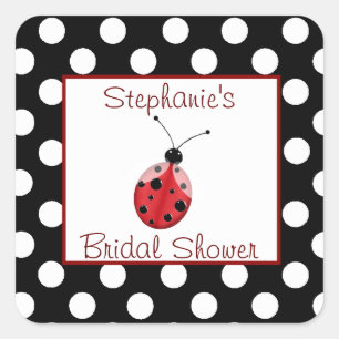 Cuadrada Polka Dot & Ladybug Bridal Shower Pegatina
