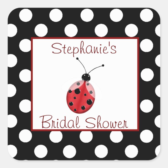 Cuadrada Polka Dot & Ladybug Bridal Shower Pegatina (Anverso)