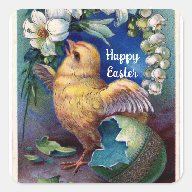 Cuadrada Pollo Vintage con Pegatina de flores (Anverso)