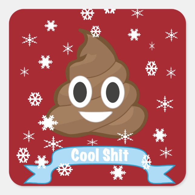 Cuadrada Poop Emoji Divertida pegatina navideña (Anverso)