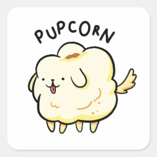 Cuadrada Popcorn Puppy Dog Pun Pegatina