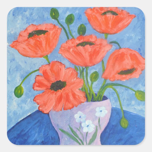 Cuadrada Poppies En Pegatina Vase (Anverso)