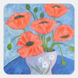 Cuadrada Poppies En Pegatina Vase