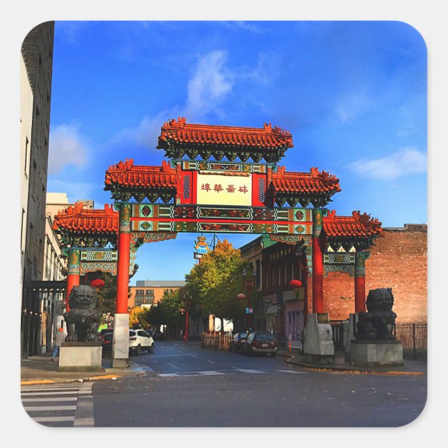 Cuadrada Portland Chinatown Gate #1 Pegatina (Anverso)
