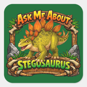 Cuadrada Pregúntame sobre el Estegosaurio Pegatina de 3 p