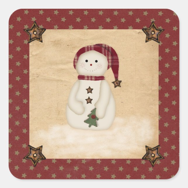 Cuadrada Prim Country Snowman Pegatina (Anverso)