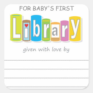 Cuadrada Primer Pegatina de la placa de biblioteca