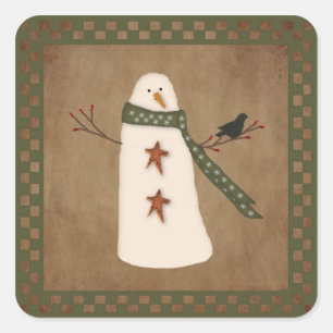 Cuadrada Primitive Snowman Pegatina